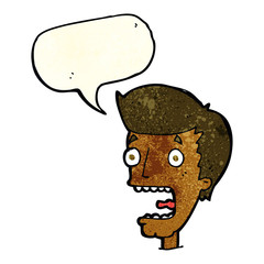 cartoon terrified man with speech bubble