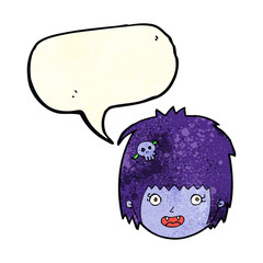 cartoon happy vampire girl face with speech bubble