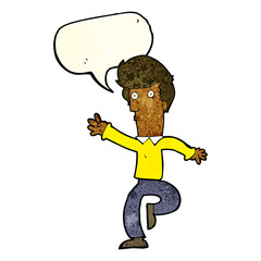 cartoon rushing man with speech bubble