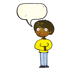 cartoon curious man with speech bubble