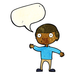 cartoon waving man with speech bubble