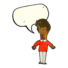 cartoon suspicious man with speech bubble