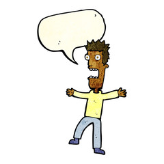 cartoon terrified man with speech bubble
