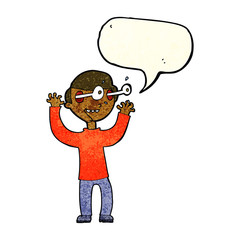cartoon man with popping out eyes with speech bubble