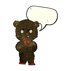 cartoon teddy black bear with speech bubble