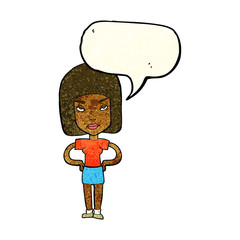cartoon annoyed woman with speech bubble