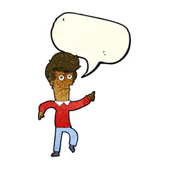 cartoon man pointing with speech bubble