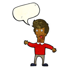 cartoon man sticking out tongue with speech bubble