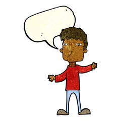 cartoon curious man with speech bubble