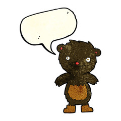 cartoon teddy black bear wearing boots with speech bubble