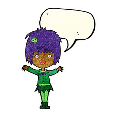 cartoon happy vampire girl with speech bubble