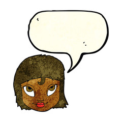cartoon woman smiling with speech bubble