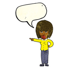 Obraz na płótnie Canvas cartoon pointing annoyed woman with speech bubble
