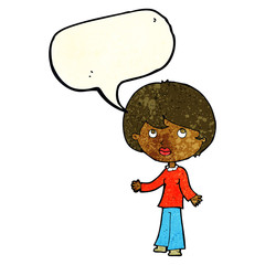 cartoon woman thinking with speech bubble