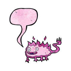 cartoon little fire demon with speech bubble