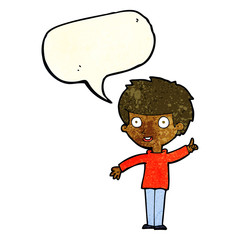 cartoon boy with idea with speech bubble