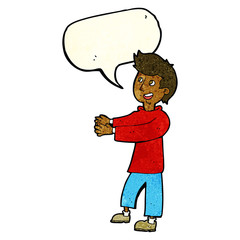 cartoon happy man with speech bubble
