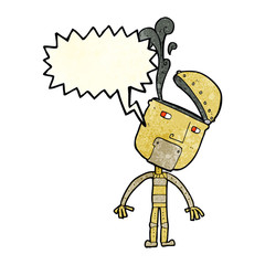 cartoon robot with open head with speech bubble