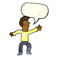 cartoon reaching man with speech bubble