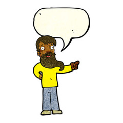 cartoon man with beard pointing with speech bubble