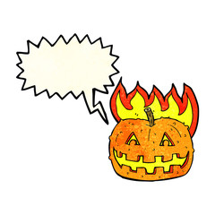 cartoon pumpkin with speech bubble