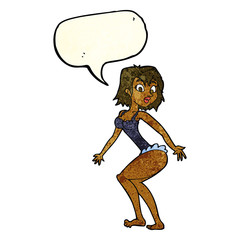 cartoon woman in lingerie with speech bubble