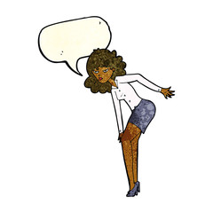 cartoon annoyed woman rubbing knee with speech bubble