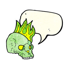 cartoon spooky skull with speech bubble