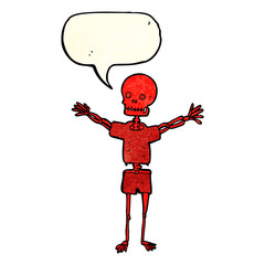 cartoon skeleton in clothes with speech bubble