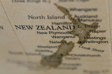 Macro of New Zealand on a globe