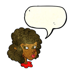 cartoon suspicious woman with speech bubble