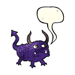 cartoon little demon with speech bubble