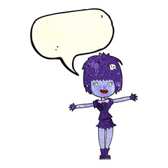cartoon happy vampire girl with speech bubble