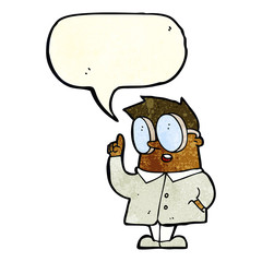 cartoon scientist with speech bubble