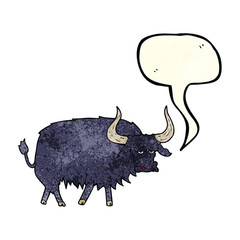 cartoon annoyed hairy ox with speech bubble