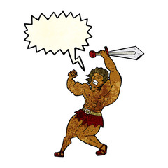 cartoon barbarian hero with speech bubble