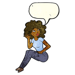 cartoon woman listening with speech bubble
