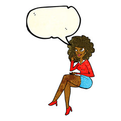 cartoon office woman sitting with speech bubble
