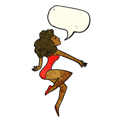 cartoon dancing woman with speech bubble