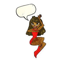 cartoon woman in lingerie with speech bubble