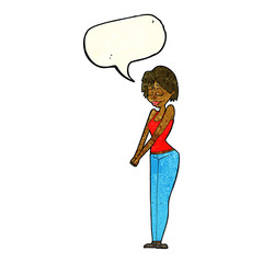 cartoon content woman with speech bubble