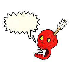 funny cartoon skull and arrow with speech bubble