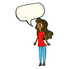 cartoon pretty girl with speech bubble