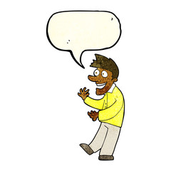 cartoon excited man with speech bubble