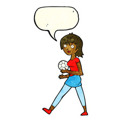 cartoon soccer girl with speech bubble