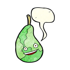 cartoon happy pear with speech bubble