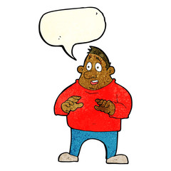 cartoon excited overweight man with speech bubble