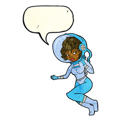 cartoon space woman with speech bubble