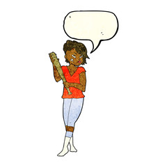 cartoon pretty punk girl with baseball bat with speech bubble