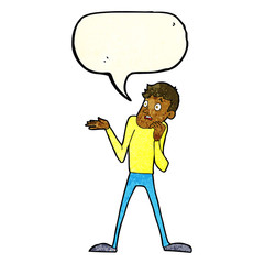 cartoon nervous man with speech bubble